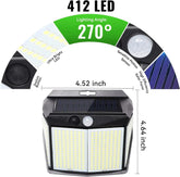 412 LED Black Solar Motion Sensor Wall Light Outdoor Security Lamp